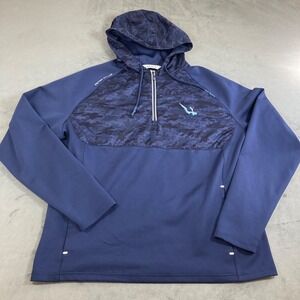 Peter Millar Navy Blue Hooded Pullover with Camouflage Yoke